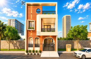 Luxury residential elevation with contemporary architecture in Udaipur